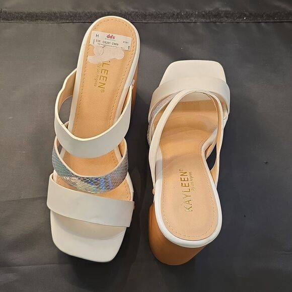 BRAND NEW KAYLEEN BY LOS ANGELES THREE STRAPS  BLOCK -HEEL SQUARE TOE SANDAL - Picture 3 of 15